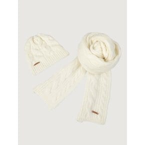 Wool cable muffler binnie set - Cream