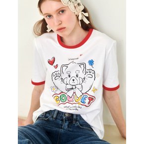 [WOMAN] PURE-HEARTED COMIC FACE LESSER PANDA RINGER T WHITE