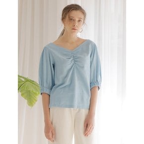 LINEN PUFF SLEEVE BLOUSE_BLUE