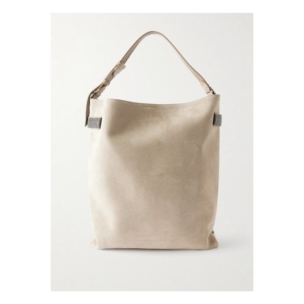 브루넬로쿠치넬리 비즈 장식 스웨이드 숄더 백 베이지 46376663162935670