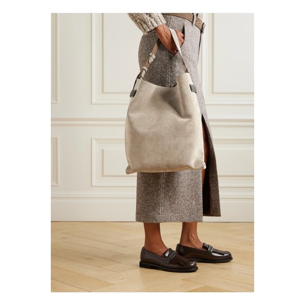 브루넬로쿠치넬리 비즈 장식 스웨이드 숄더 백 베이지 46376663162935670