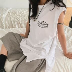 여름 루즈핏 레이어드 나시 롱티 민소매 레터링 오버핏 티셔츠_P397563813