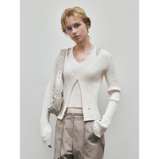 Cut Out Ribbed One Button Cardigan (Ivory)