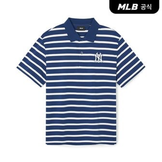 MLB [코리아공식]바시티 스트라이프 오버핏 카라 티셔츠 NY (L.Navy)