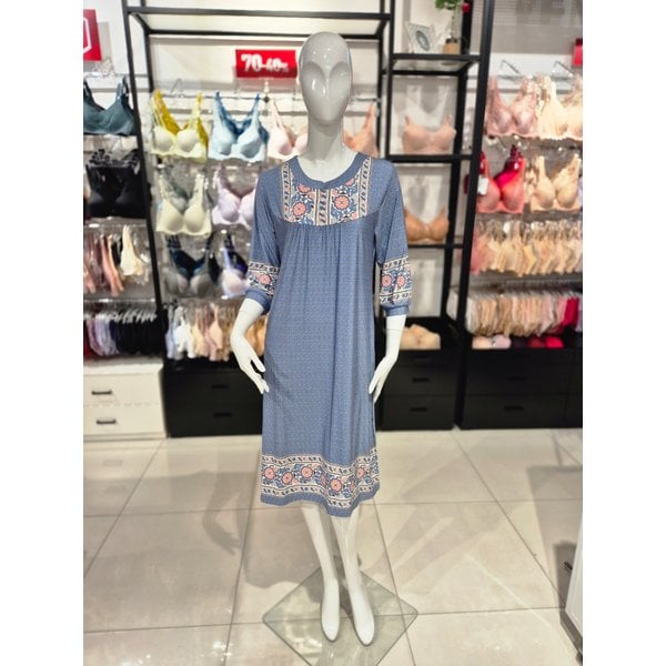 [시흥점] S 비너스) 폴리스판 꽃보더 나염 원피스 VEV3822L-BU