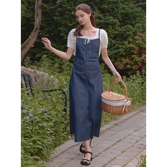 트위 캐롤라인 데님 슬리브리스 원피스