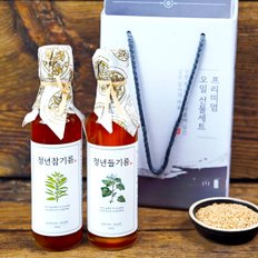 [전라도 청년]통참깨 100% 청년참기름 180ml+청년들기름 180ml 선물세트(선물박스)