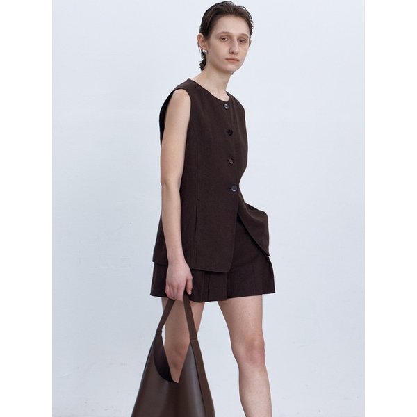 LINEN SLEEVELESS JACKET BROWN