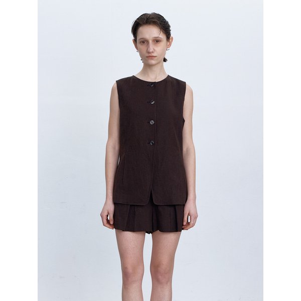LINEN SLEEVELESS JACKET BROWN