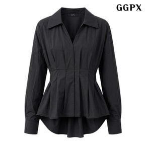 핀턱 페플럼 카라 블라우스 (GQCBA023D)