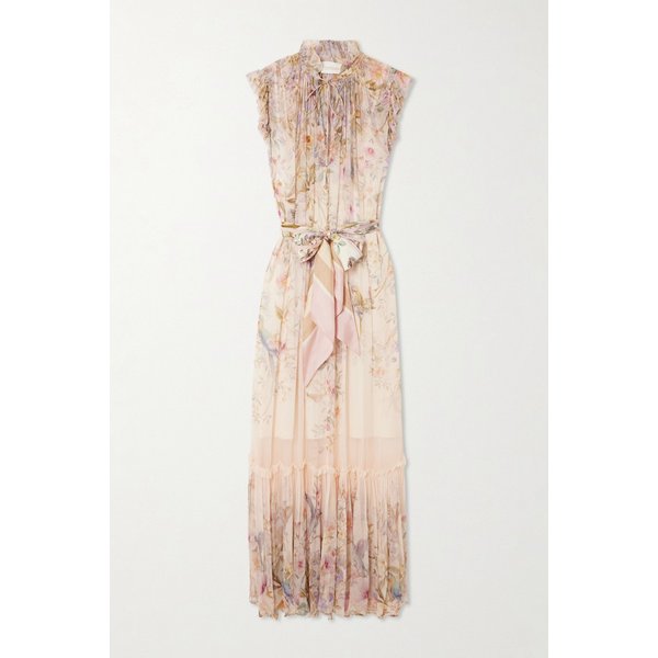 레벨리온 타이 디테일 러플 프린트 시폰 맥시 원피스 46376663162996907