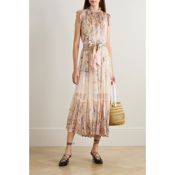 레벨리온 타이 디테일 러플 프린트 시폰 맥시 원피스 46376663162996907