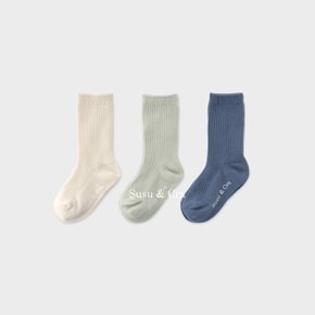 라트비 골지 하프양말 3set-블루set
