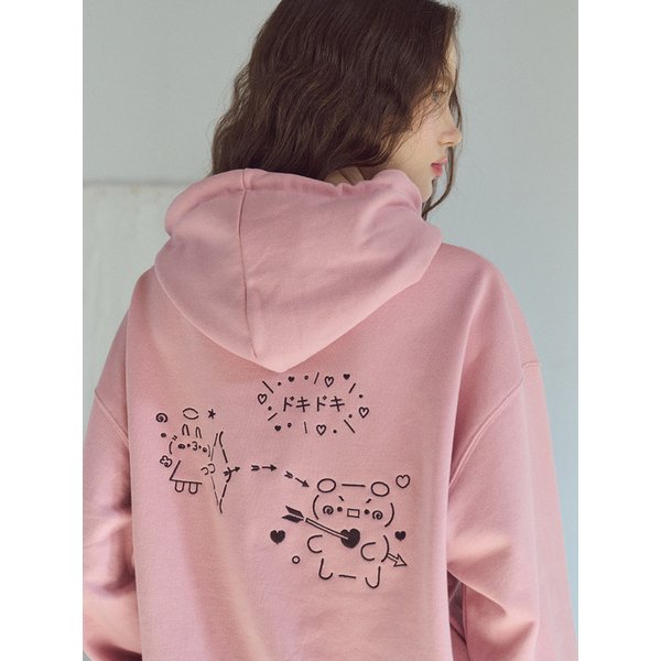 도키도키 자수 후드티 인디핑크