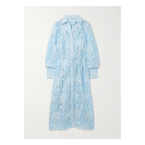 벨트 브로드리 앙글레즈 코튼 포플린 미디 셔츠 드레스 라이트 블루 46376663162865391