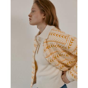 코텔로 [정상가189,000원] Wool Blended Origami Patterned Cardigan  bohemian yellow (WE315AC19E)