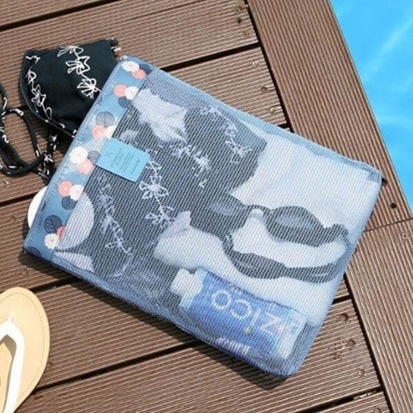 [옷자락] 여성용 수영장용 메쉬 토트백 물놀이용 가방