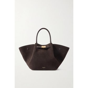 DEMELLIER 드멜리어 미디 뉴욕 가죽 트리밍 스웨이드 토트 초콜릿 46376663162972694