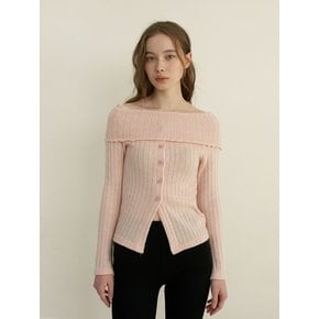 off shoulder button knit top - baby pink