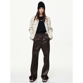 FAUX LEATHER BANDING FLARE PANTS_CHOCO BROWN