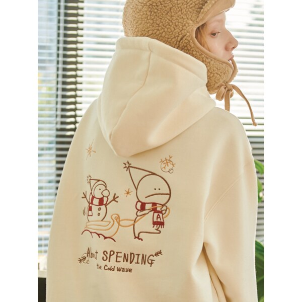 [기모] Winter Hoooly 자수 후드 크림