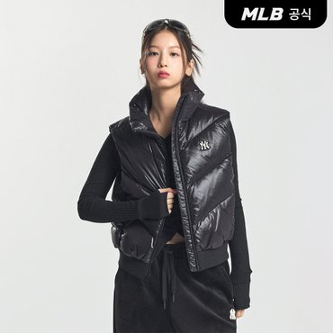 MLB [코리아공식] 여성 바시티 유광 중량 패딩조끼 NY (Black)