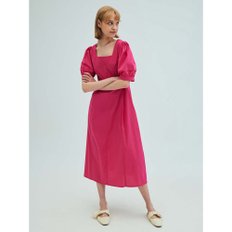 Square-neck puff sleeve flare dress_pink