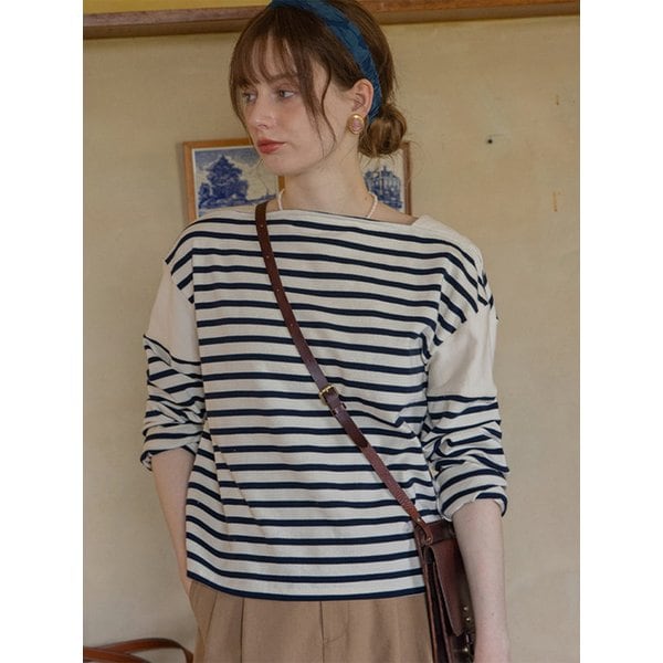[단독]JOA splicing stripe T-shirt_black