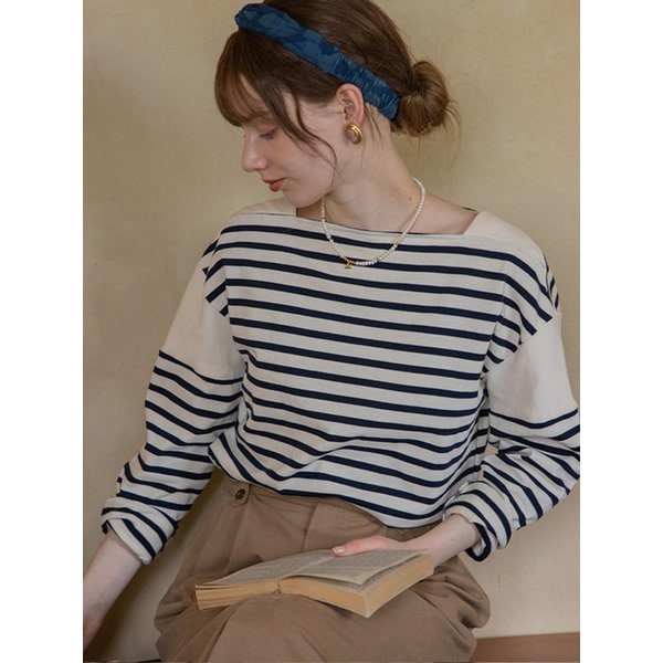 [단독]JOA splicing stripe T-shirt_black