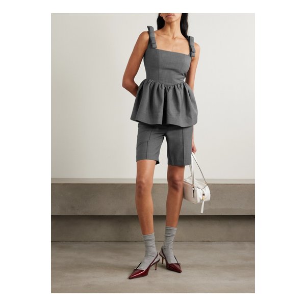 보우 디테일 우븐 페플럼 탑 그레이 46376663162889009