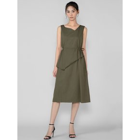 PEPLUM SLEEVELESS DRESS-khaki