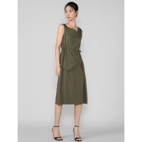 PEPLUM SLEEVELESS DRESS-khaki
