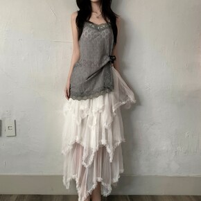 세이렌 레이스 플라워 끈 나시 레이어드 미니 원피스2color