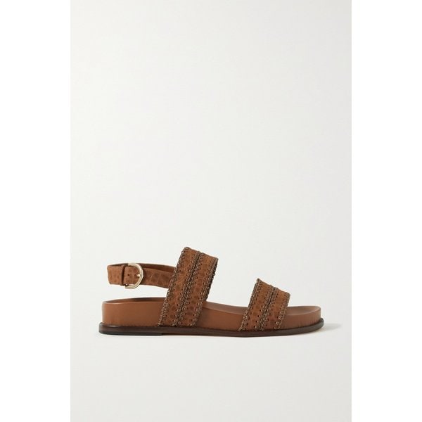 Benta Whipstitched Croc-effect Leather Sandals 탠 브라운 38063312420917527