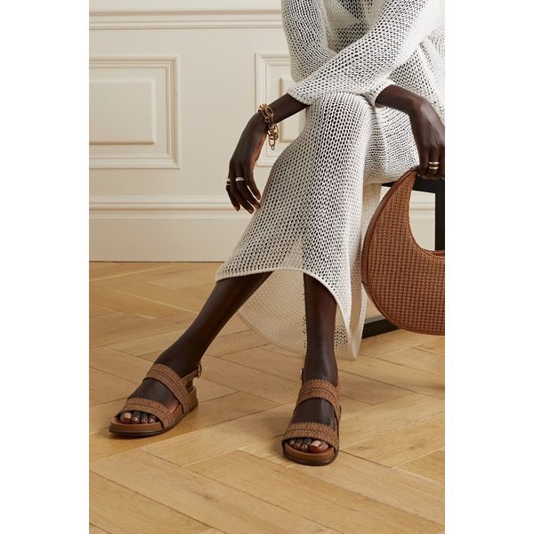 Benta Whipstitched Croc-effect Leather Sandals 탠 브라운 38063312420917527