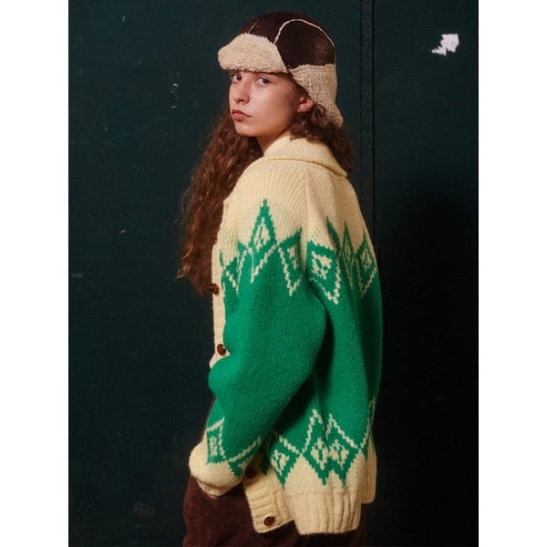 Alpaca Dia Jacquard Cardigan (Green)