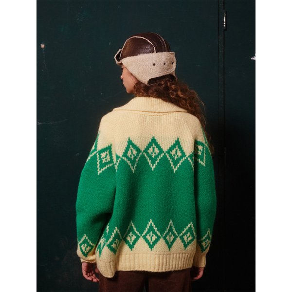 Alpaca Dia Jacquard Cardigan (Green)