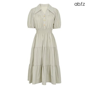 ab.f.z [ab.f.z/신상] 오픈카라 스모크 셔링 반팔 원피스 (AFZ2MO38A)