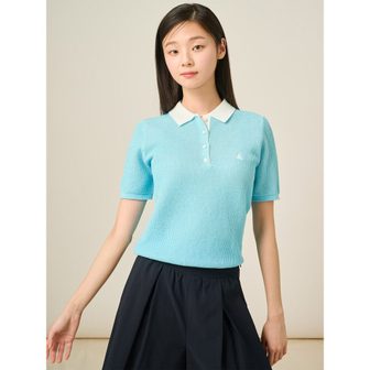빈폴레이디스 [빈폴솔솔니트] 투톤 믹스 칼라넥 반소매 풀오버  스카이블루 (BF5451C11Q)