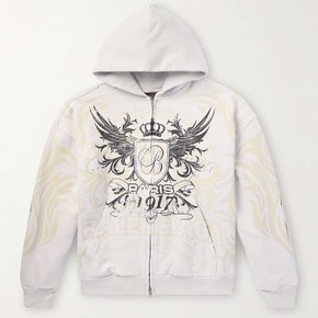 25 SS 발렌시아가 Tacky 태키 엠블리시드 메탈릭 로고 프린트 코튼 저지 집업 후드티