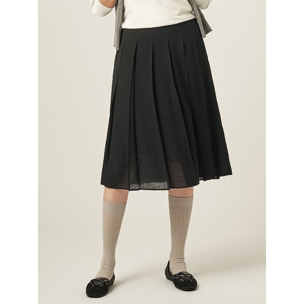 쉬폰 플리츠 스커트  블랙 (BF5727C215)