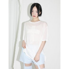 Lace Cross Half T-shirt - IVORY