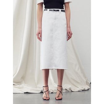 리이 DENIM A-LINE MIDI SKIRT WHITE