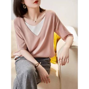 이중브이넥 반팔니트_P369384712