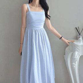 아케미 펌킨 스모크밴딩 리본 프릴 스퀘어넥 휴양지 플레어 롱 원피스 2COLOR _P430258160