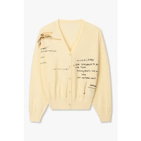 [BASQUIAT] 바스키아 레터링 브이넥 니트 가디건 7126250181108