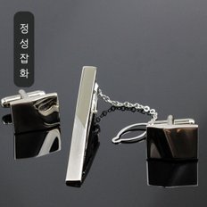 백금도금 언발 컷팅 넥타이핀 커프스링 세트