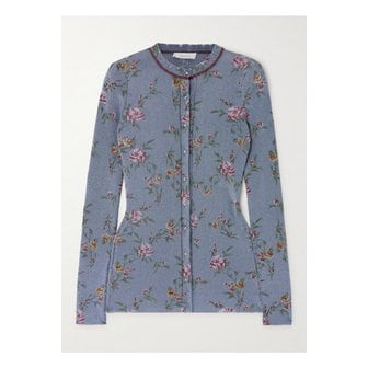 파코라반 메탈릭 플로럴 프린트 니트 가디건 블루 1647597349977047