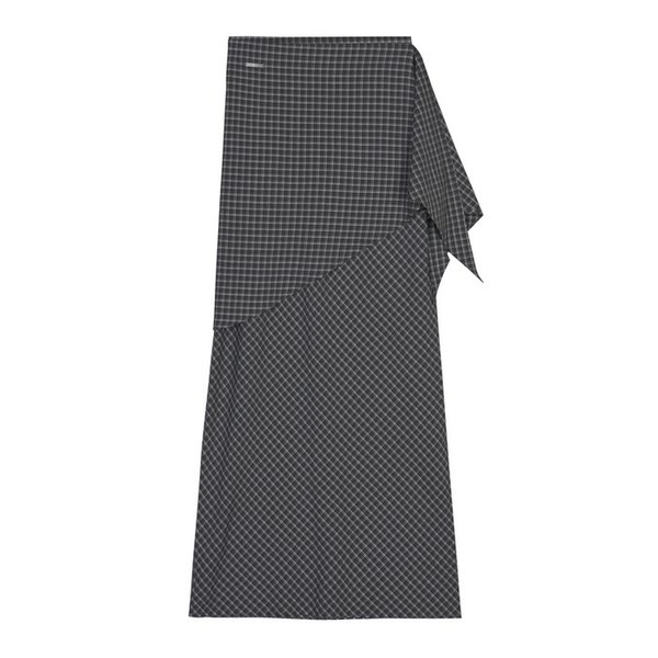 DRAPE WRAP CHECK LONG SKIRT_IVORY