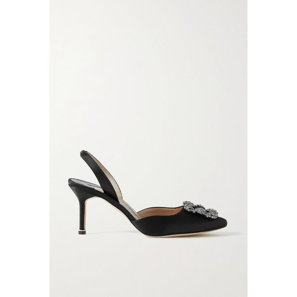 한기시 장식 새틴 슬링백 펌프스 70mm 블랙 22250442025888662